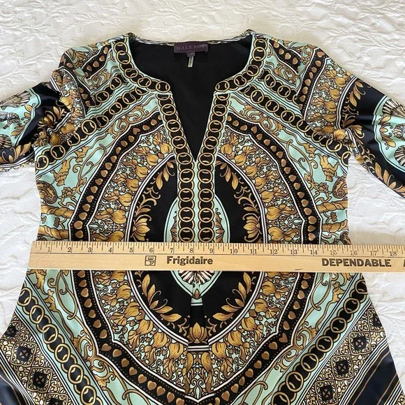 Hale Bob Shift Dress Women M Multicolor Geo Floral Equestrian Print Pullover L/S - Picture 6 of 11